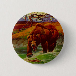 Grizzly Bear Fishing Wildlife Bears Gifts Gift 6 Cm Round Badge