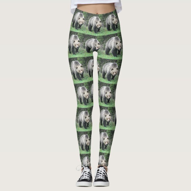 Grizzly Bear Forest Tile Design Leggings (Front)