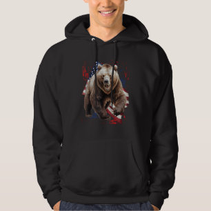 Grizzly Bear Grunge American Flag 4th Of July Patr Hoodie