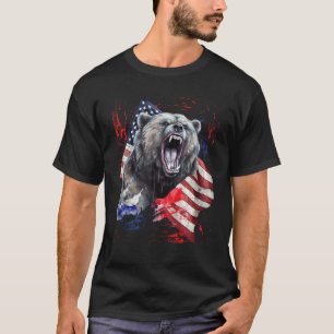 Grizzly Bear Grunge American Flag 4th Of July Patr T-Shirt