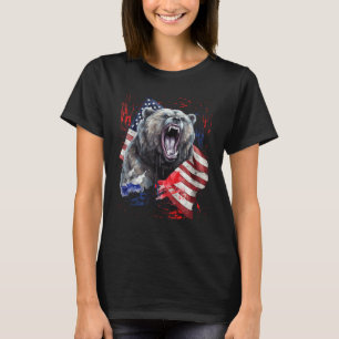 Grizzly Bear Grunge American Flag 4th Of July Patr T-Shirt