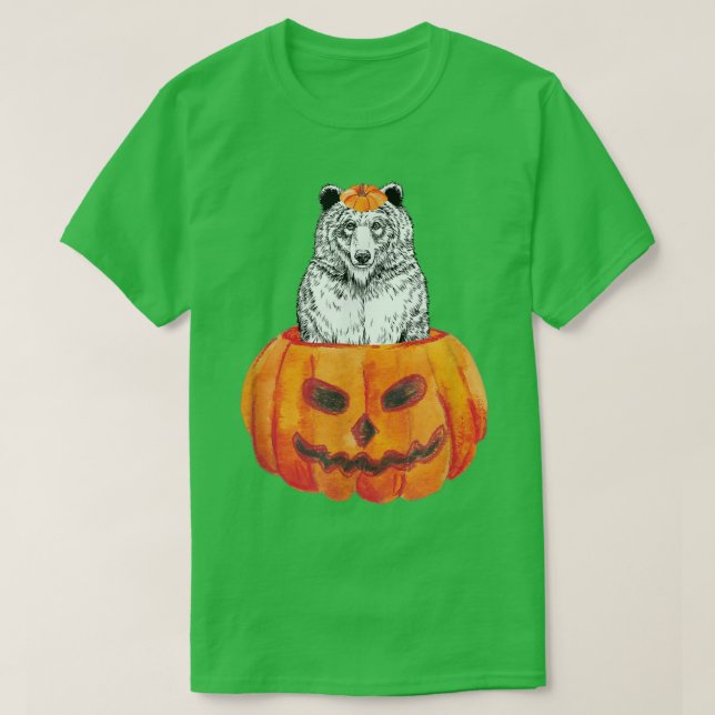 Grizzly bear Happy Halloween Pumpkin Woodland Anim T-Shirt (Design Front)