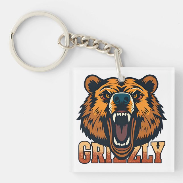 Grizzly Bear Head Emphasizing Power Key Ring (Front)