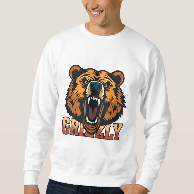 Grizzly Bear Head Emphasizing Power Sweatshirt (Front)