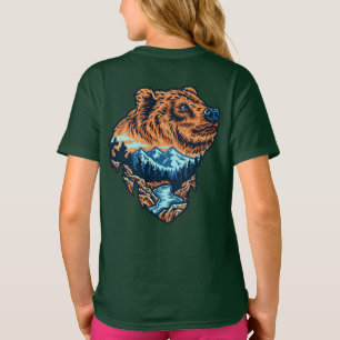 Grizzly Bear Head Silhouette Mountain Forest River T-Shirt