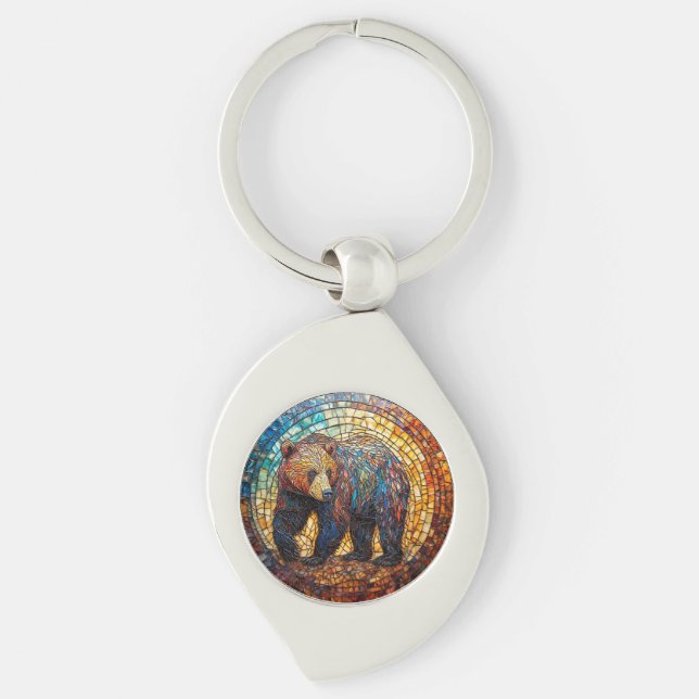 Grizzly Bear in Artistic Design Key Ring (Front)