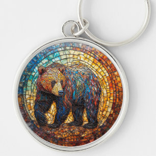 Grizzly Bear in Artistic Design Key Ring
