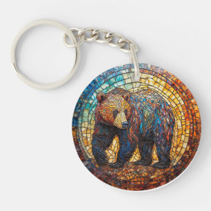 Grizzly Bear in Artistic Design Key Ring