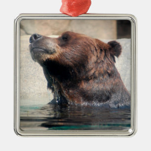 Grizzly Bear in the Water Metal Tree Decoration