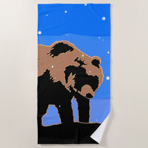 Grizzly Bear in Winter  - Original Wildlife Art Beach Towel