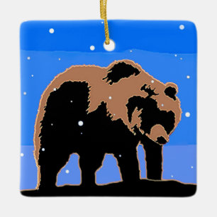Grizzly Bear in Winter  - Original Wildlife Art Ceramic Ornament