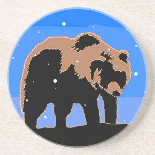 Grizzly Bear in Winter - Original Wildlife Art Coaster