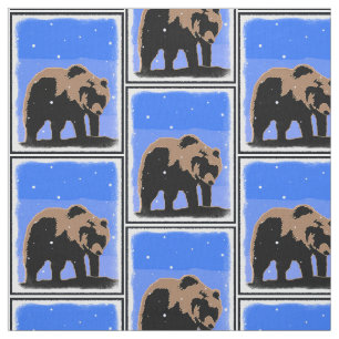 Grizzly Bear in Winter  - Original Wildlife Art Fabric