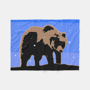 Grizzly Bear in Winter  - Original Wildlife Art Fleece Blanket