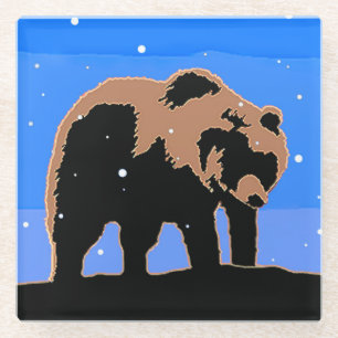 Grizzly Bear in Winter - Original Wildlife Art Glass Coaster