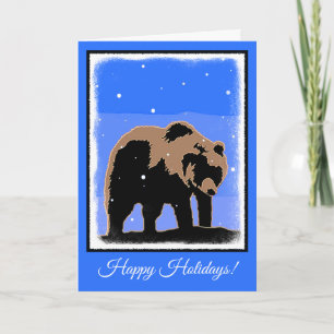 Grizzly Bear in Winter  - Original Wildlife Art Holiday Card