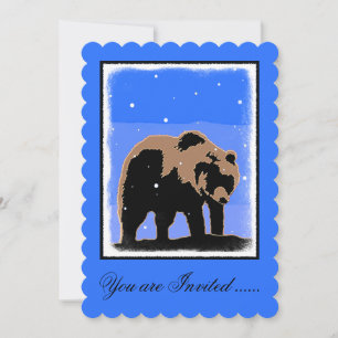 Grizzly Bear in Winter  - Original Wildlife Art Invitation