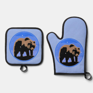 Grizzly Bear in Winter  - Original Wildlife Art Oven Mitt & Pot Holder Set