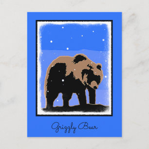 Grizzly Bear in Winter  - Original Wildlife Art Postcard