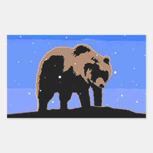 Grizzly Bear in Winter  - Original Wildlife Art Rectangular Sticker