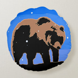 Grizzly Bear in Winter  - Original Wildlife Art Round Cushion