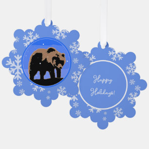 Grizzly Bear in Winter  - Original Wildlife Art Tree Decoration Card