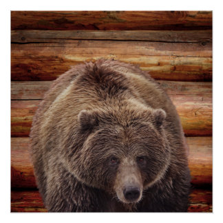 GRIZZLY BEAR LOG CABIN POSTERS