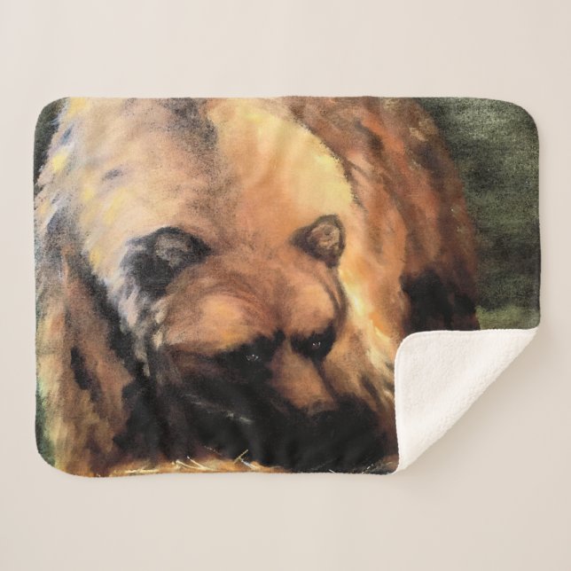 Grizzly Bear Looking at You Sherpa Blanket (Front (Horizontal))