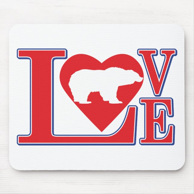 Grizzly Bear Love Heart Mouse Pad (Front)