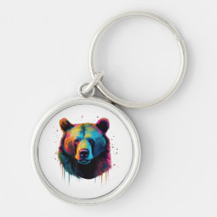 Grizzly Bear Lovers Pop Art Big Grizzly Bear Key Ring