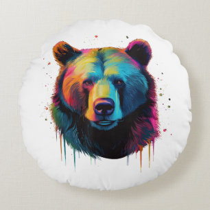 Grizzly Bear Lovers Pop Art Big Grizzly Bear Round Cushion