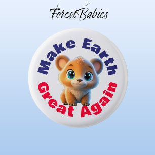Grizzly Bear, Make Earth Great Again Environmental 3 Cm Round Badge