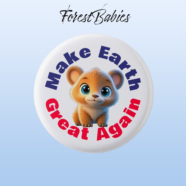 Grizzly Bear, Make Earth Great Again Environmental 3 Cm Round Badge (Grizzly Bear 🐻 ForestBabies Button)