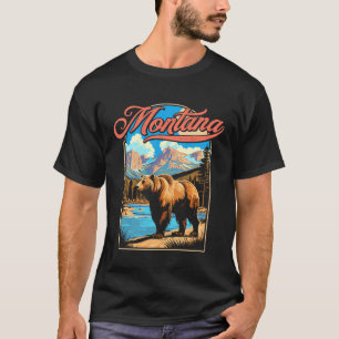 Grizzly Bear & Montana Mountains Vintage 70s Vibe  T-Shirt