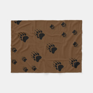 Grizzly Bear Mother and Cub Paw Prints Fleece Blanket