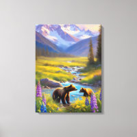 Grizzly Bear Mountain Meadow Wildflowers Painting