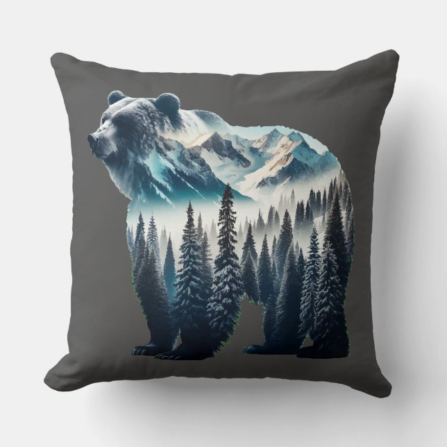 Grizzly Bear Mountains and Forests Cushion (Front)