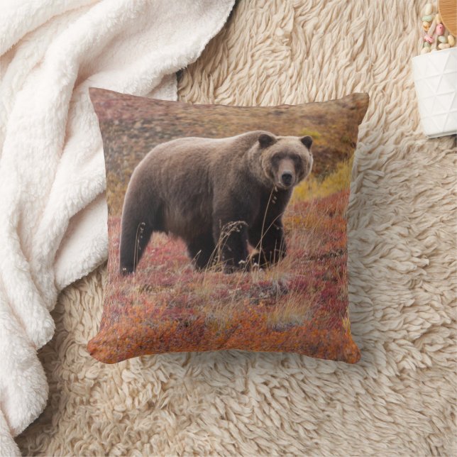 Grizzly Bear Moves Through Autumn Colours In Alask Cushion (Blanket)