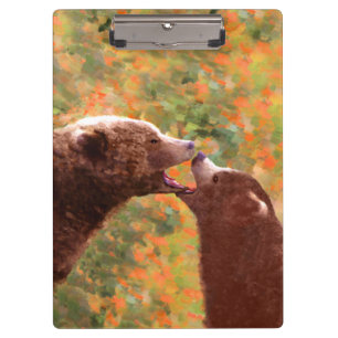 Grizzly Bear Mum and Cub Painting - Wildlife Art Clipboard