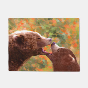 Grizzly Bear Mum and Cub Painting - Wildlife Art Doormat