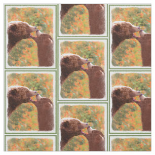 Grizzly Bear Mum and Cub Painting - Wildlife Art Fabric