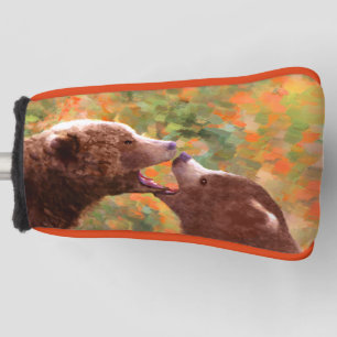 Grizzly Bear Mum and Cub Painting - Wildlife Art Golf Head Cover
