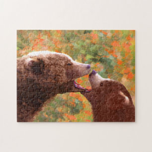 Grizzly Bear Mum and Cub Painting - Wildlife Art Jigsaw Puzzle