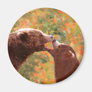Grizzly Bear Mum and Cub Painting - Wildlife Art Magnet
