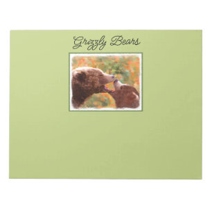 Grizzly Bear Mum and Cub Painting Wildlife Art Notepad