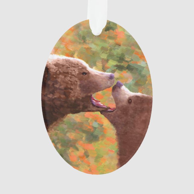 Grizzly Bear Mum and Cub Painting - Wildlife Art Ornament (Back)