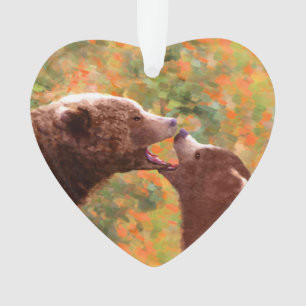 Grizzly Bear Mum and Cub Painting - Wildlife Art Ornament