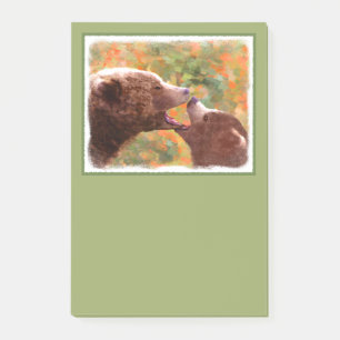 Grizzly Bear Mum and Cub Painting - Wildlife Art Post-it Notes