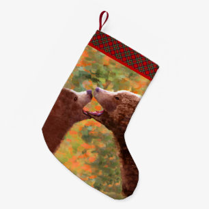Grizzly Bear Mum and Cub Painting - Wildlife Art Small Christmas Stocking