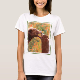 Grizzly Bear Mum and Cub Painting - Wildlife Art T-Shirt